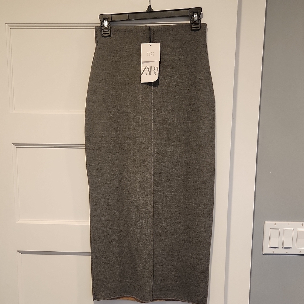 Zara Gray Knitted Pencil Skirt Sz S